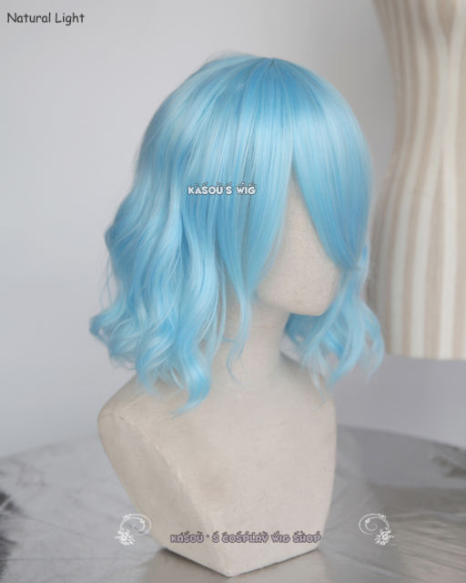 S-4 / KA046 light blue loose beach waves lolita . harajuku wig with bangs .35cm .