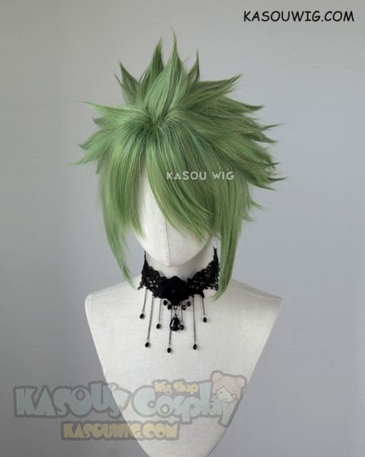 S-5  KA061 31cm / 12.2" short moss green spiky layered cosplay wig