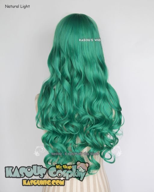 L-1 / KA062 emerald green 75cm long curly wig . Hiperlon fiber