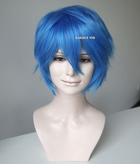 S-1 / KA048>>31cm / 12.2" short dodger blue layered wig, easy to style,Hiperlon fiber