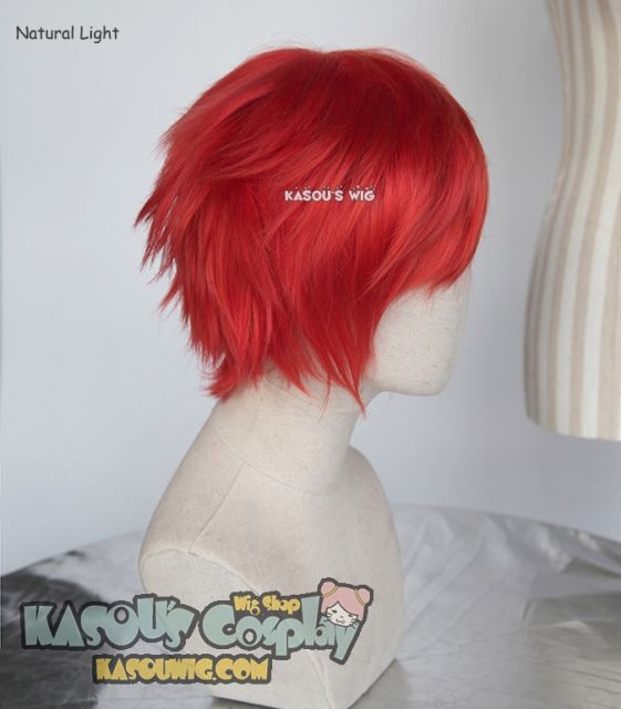 S-1 / KA040 Mystic Messenger 707 Seven 31cm / 12.2"  short vermillion red layered wig easy to style,Hiperlon fiber