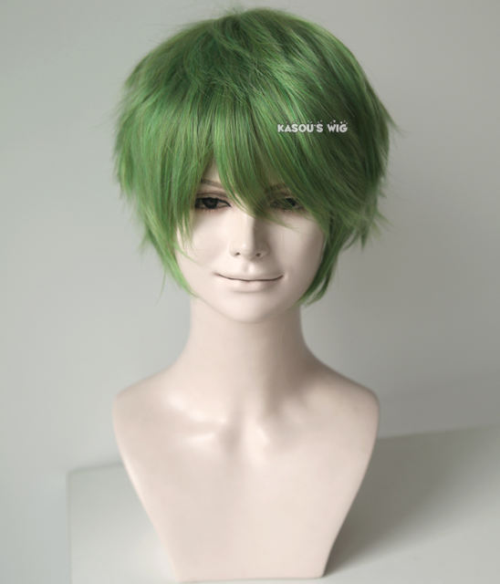 S-1 / KA061>>31cm / 12.2" short moss green layered wig, easy to style,Hiperlon fiber