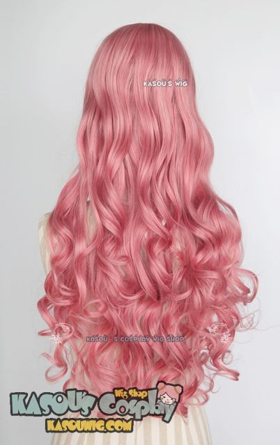 L-1 / KA036 rose pink 75cm long curly wig . Hiperlon fiber