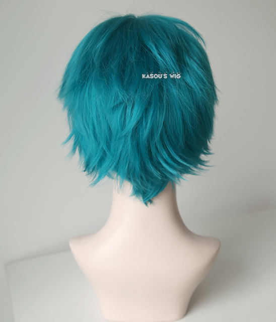 S-1 / KA063>>31cm / 12.2" short pine green layered wig, easy to style,Hiperlon fiber
