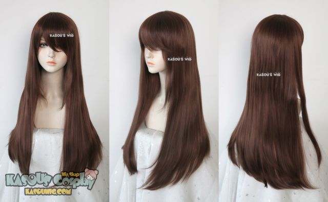 L-2 / KA027 Coffee Brown 75cm long straight wig . Hiperlon fiber