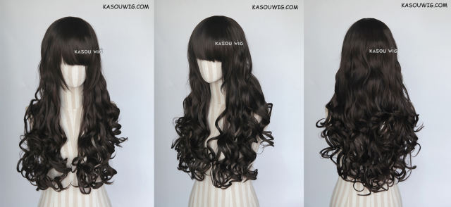 L-1 / KA031 Deepest Brown 75cm long curly wig . Hiperlon fiber