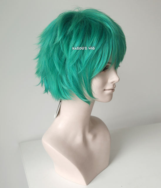 S-1 / KA062>>31cm / 12.2" short emerald green layered wig, easy to style,Hiperlon fiber