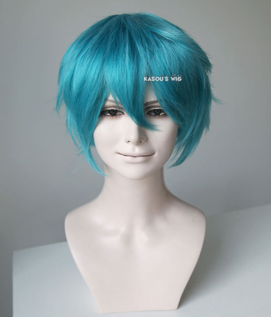 S-1 / KA059>>31cm / 12.2" short teal blue green layered wig, easy to style,Hiperlon fiber