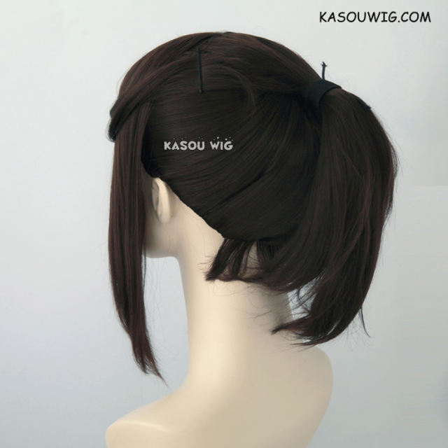 S-3 / KA030 deep brown ponytail base wig with long bangs.