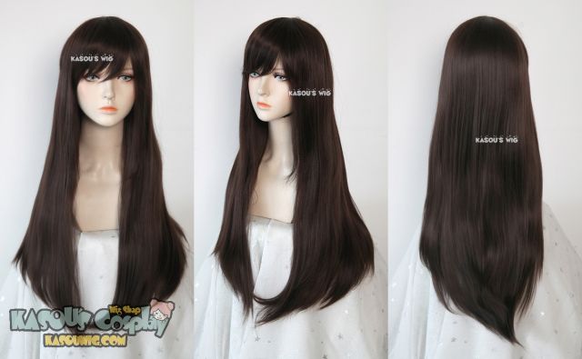 L-2 / KA030 Darkest Brown 75cm long straight wig . Hiperlon fiber
