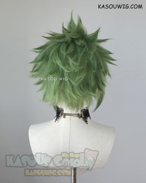 S-5  KA061 31cm / 12.2" short moss green spiky layered cosplay wig