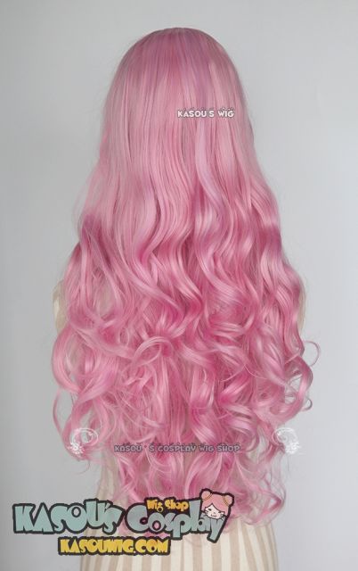 L-1 / KA034 baby pink 75cm long curly wig . Hiperlon fiber