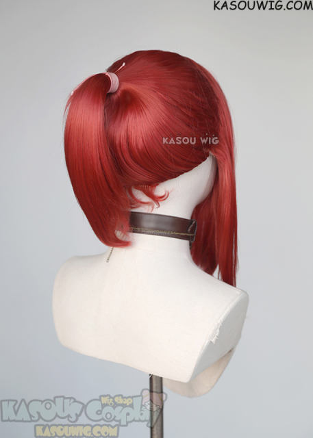 S-3 / KA042 apple red ponytail base wig with long bangs.