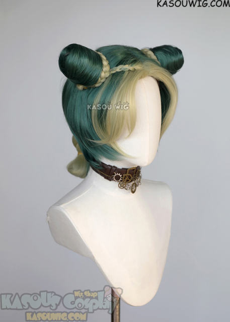 JOJO JoJo's Bizarre Adventure Jolyne Kujoh yellow green cosplay wig with buns