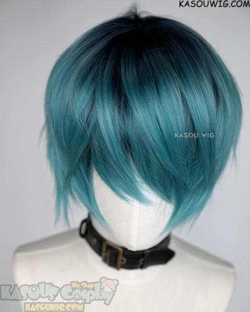 Miraculous Ladybug Luka Couffaine wig. black rooted short teal wig