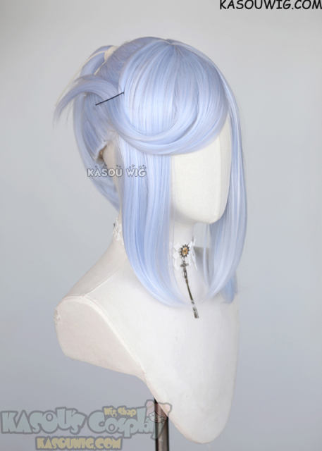 S-3 / KA054 light periwinkle ponytail base wig with long bangs.