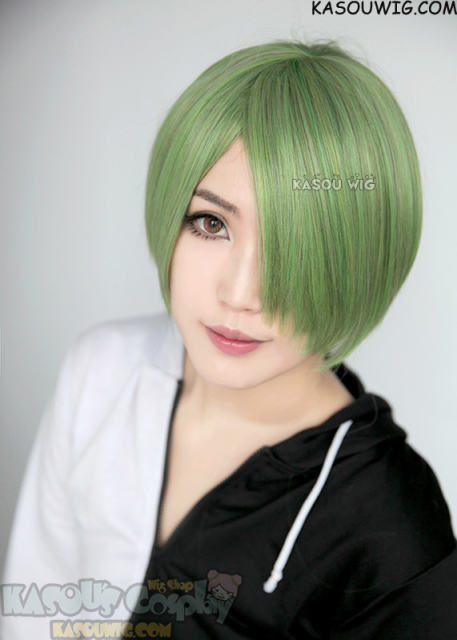 S-2 / KA061 moss green short bob smooth cosplay wig with long bangs