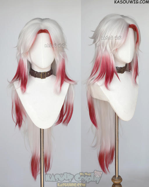 Genshin Impact Arataki Itto 100cm silver layered long with with dyed red streaks