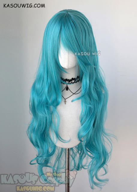 L-3 / KA059 teal blue green long layers loose waves cosplay wig