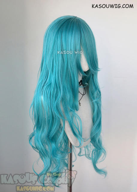 L-3 / KA059 teal blue green long layers loose waves cosplay wig