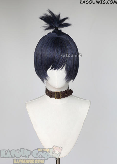 Chainsaw Man Aki Hayakawa deep blue bob wig with pre-tied ponytail