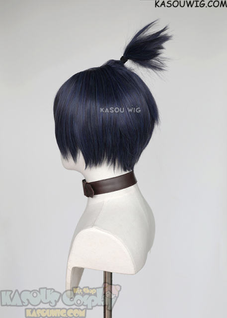 Chainsaw Man Aki Hayakawa deep blue bob wig with pre-tied ponytail