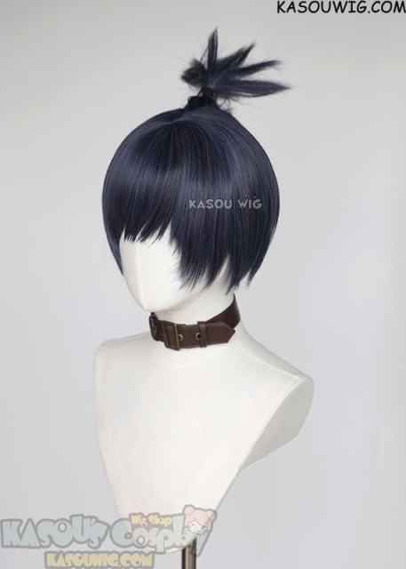 Chainsaw Man Aki Hayakawa deep blue bob wig with pre-tied ponytail