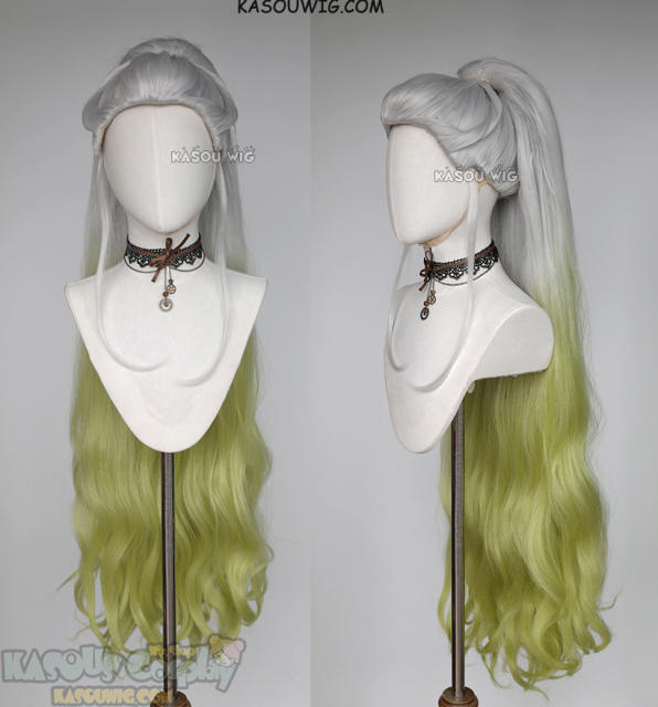 Kimetsu no Yaiba Demon Slayer Daki silver green ombre 110cm long ponytail wig