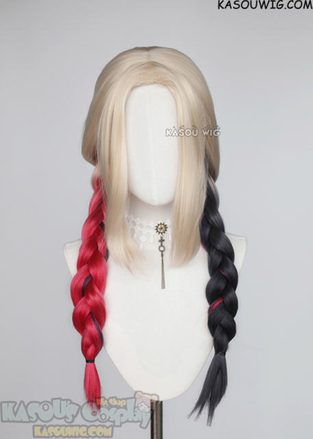 The Suicide Squad Harley Quinn black red split braided twintail wig