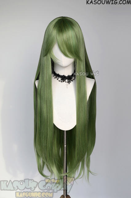 L-4 KA061 100cm/39.5" long straight versatile moss green cosplay wig