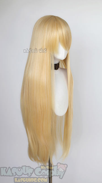 L-4 KA008 100cm/39.5" long straight versatile yellow blonde wig