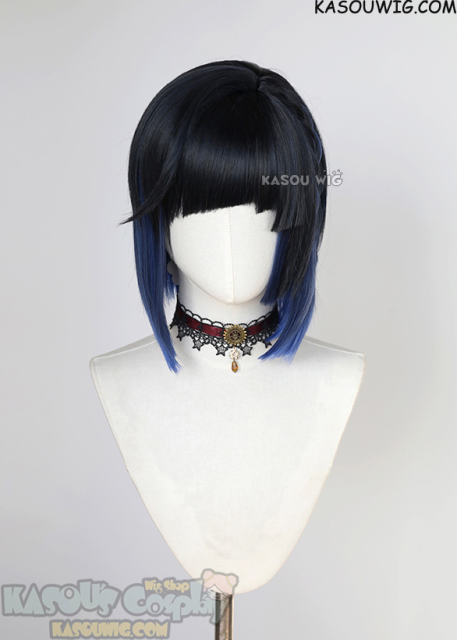 Genshin Impact Yelan black blue ombre wig