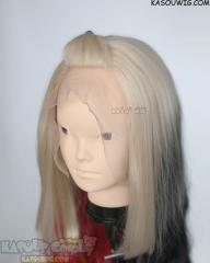 Lace Front >> Harley Quinn black red split braided twintail wig