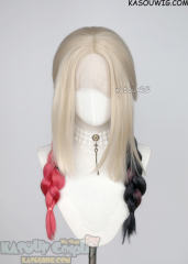 Lace Front >> Harley Quinn black red split braided twintail wig