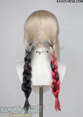 Lace Front >> Harley Quinn black red split braided twintail wig