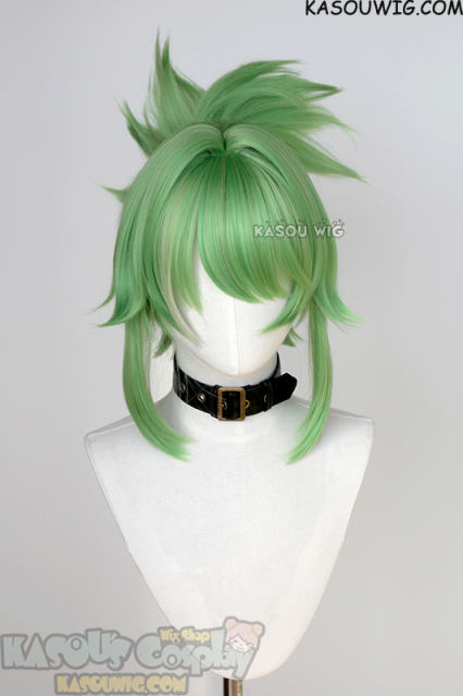 Genshin Impact Kuki Shinobu green wig with a pinwheel-shaped bun