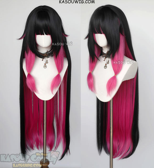 Genshin Impact Damselette Columbina 100cm long thick straight wig black+pink