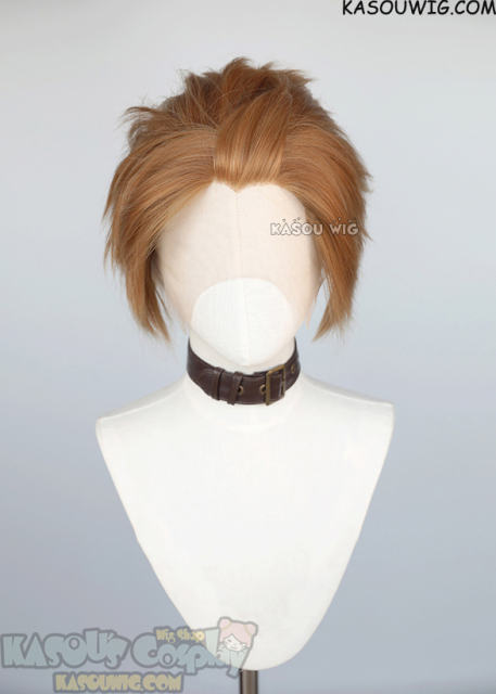 Lace Front>> Caramel brown all back spiky synthetic cosplay wig LFS-1/KA023