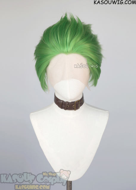 Lace Front>> Light green all back spiky synthetic cosplay wig LFS-1/KA060