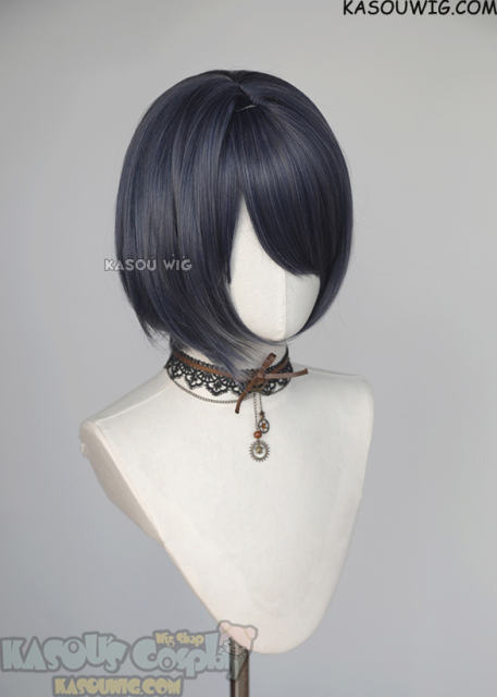 Genshin Impact Kujou Sara inverted short bob wig deep bluish gray to gray ombre