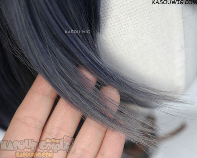 Genshin Impact Kujou Sara inverted short bob wig deep bluish gray to gray ombre