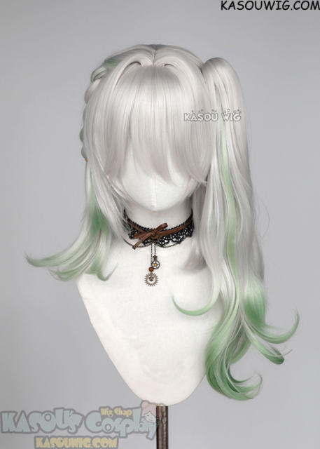 Genshin Impact Nahida silver white ponytail wig dyed green