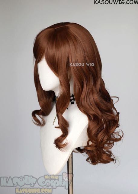 58cm medium length walnut brown curly wig
