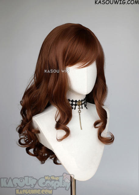 58cm medium length walnut brown curly wig