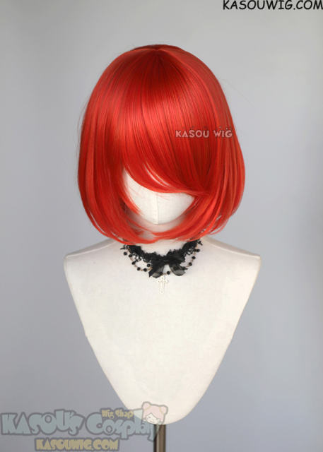 S-6 KA040 vermillion red short bob wig with long bangs