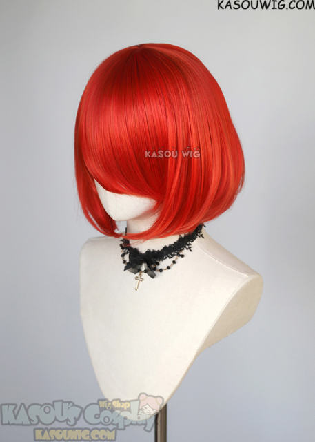 S-6 KA040 vermillion red short bob wig with long bangs
