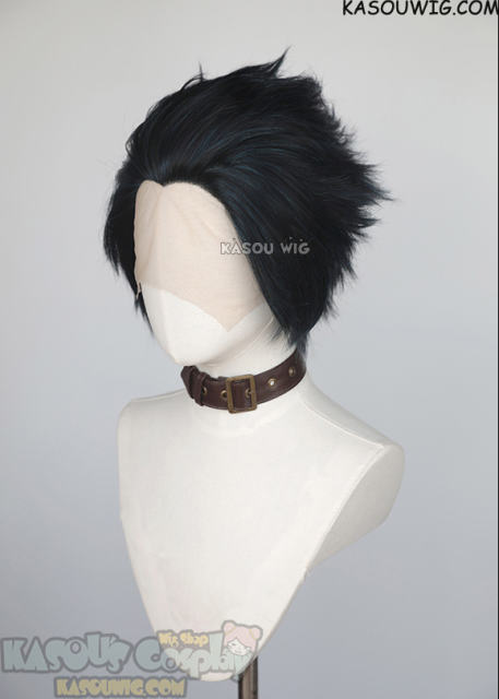 Lace Front>> Black blue all back spiky synthetic cosplay wig LFS-1/KA052