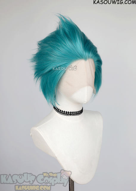 Lace Front>> Teal blue green all back spiky synthetic cosplay wig LFS-1/KA059