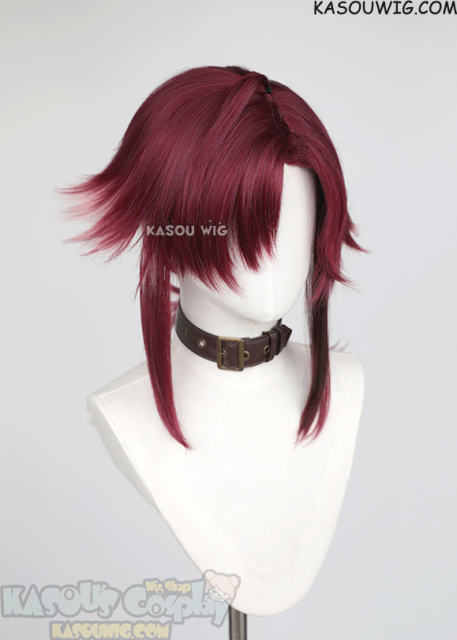 Genshin Impact Shikanoin Heizou wine red layered ponytail wig
