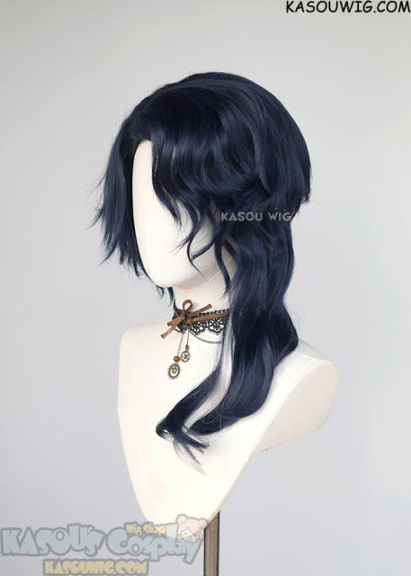 Genshin Impact Regrator Pantalone deep blue wavy wig